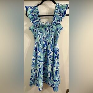 Hill House Home blue kaleidoscope linen Elizabeth mini nap dress